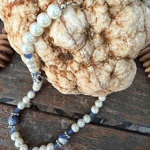 Elegant Pearl and Blue Beaded Necklace
